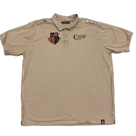 Vtg Coogi Royal Crest Polo Mens 4XL Khaki Embroidered Cotton Y2K Chic Streetwear - Picture 1 of 16